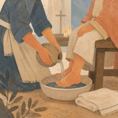 Holy Thursday Foot Washing in Candlelit Chapel