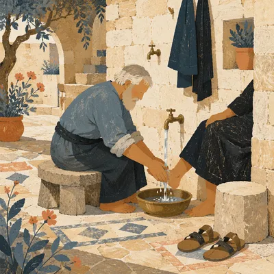 Holy Thursday Foot Washing in Stone Courtyard