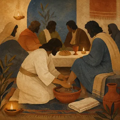 Holy Thursday Foot Washing Candlelit Scene