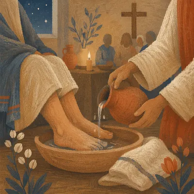 Holy Thursday Foot Washing in Candlelit Chapel