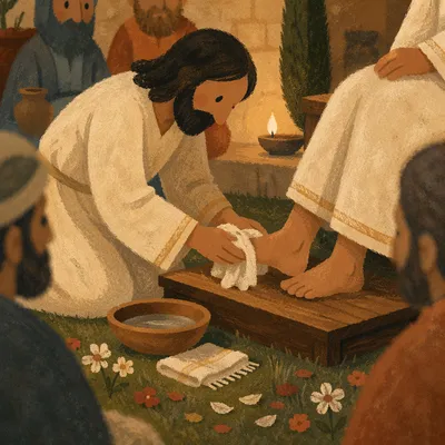 Holy Thursday Foot Washing in Church Courtyard
