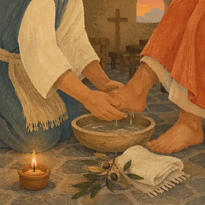 Holy Thursday Foot Washing in Candlelit Chapel