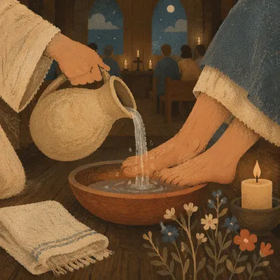 Holy Thursday Foot Washing in Candlelit Chapel