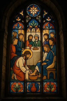 Holy Thursday Foot Washing Stained Glass