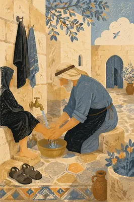Holy Thursday Foot Washing in Stone Courtyard
