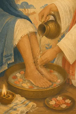 Holy Thursday Foot Washing Ritual Scene