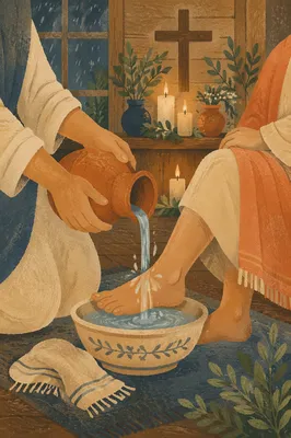 Holy Thursday Foot Washing in Candlelit Chapel