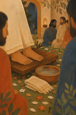 Holy Thursday Foot Washing in Candlelit Courtyard