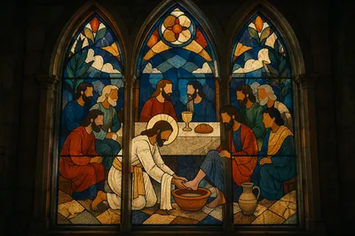 Holy Thursday Foot Washing Stained Glass