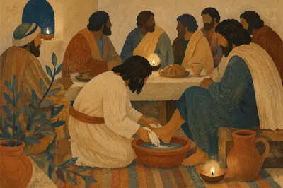 Holy Thursday Foot Washing Candlelit Scene