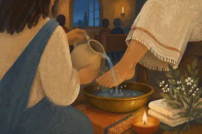 Holy Thursday Foot Washing in Candlelit Chapel