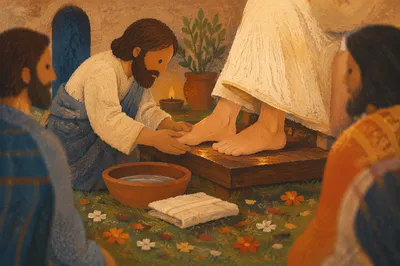 Holy Thursday Foot Washing in Church Courtyard