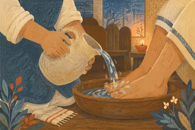 Holy Thursday Foot Washing in Candlelit Chapel