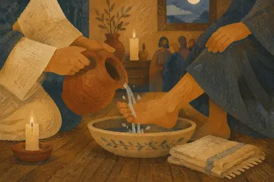Holy Thursday Foot Washing in Candlelit Chapel