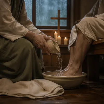 Holy Thursday Foot Washing in Candlelit Chapel