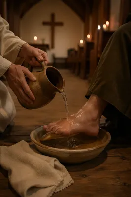 Holy Thursday Foot Washing in Candlelit Chapel