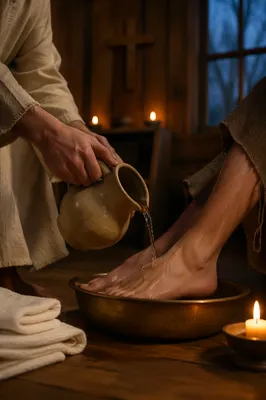 Maundy Thursday Foot Washing in Candlelit Chapel