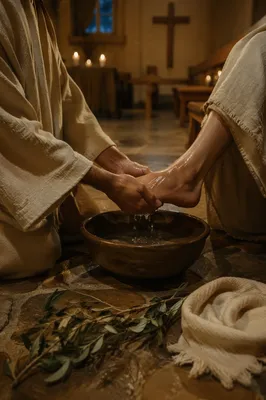 Holy Thursday Foot Washing in Candlelit Chapel