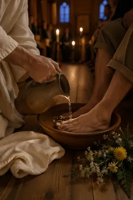 Holy Thursday Foot Washing in Candlelit Chapel