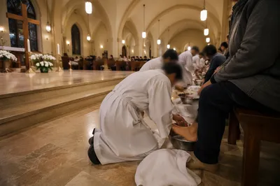 Holy Thursday Foot Washing in Church Sanctuary