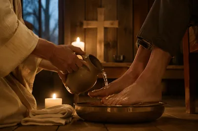 Maundy Thursday Foot Washing in Candlelit Chapel