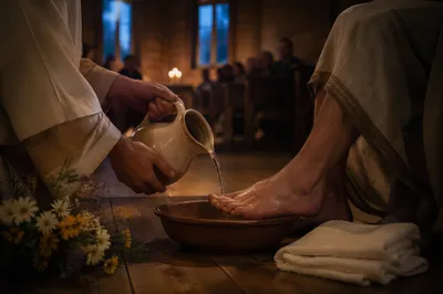 Holy Thursday Foot Washing in Candlelit Chapel