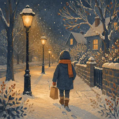 Cozy Winter Street Lamps at Dusk