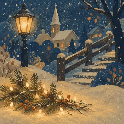 Cozy Winter Snowfall Under Street Lamps
