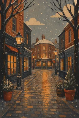 Cozy Winter Street Lamps at Dusk