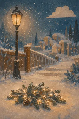 Cozy Winter Street Lamps at Twilight