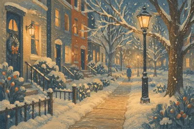 Cozy Winter Street Lamps at Snowfall