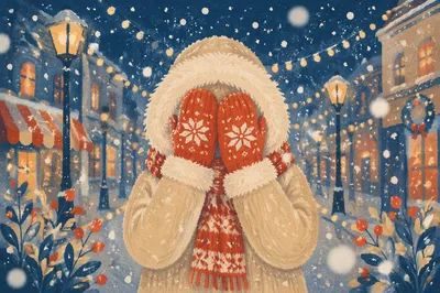 Cozy Winter Street Lamps at Snowy Twilight