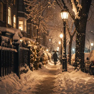 Cozy Winter Street Lamps at Dusk