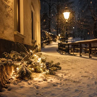 Cozy Winter Evening Street Lamp Glow