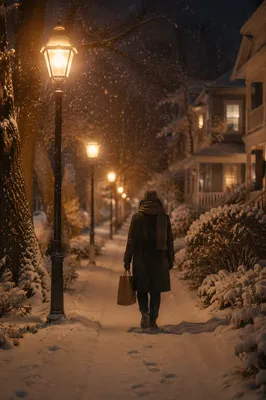 Cozy Winter Evening Under Street Lamps