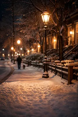 Cozy Winter Evening Street Lamps Glow