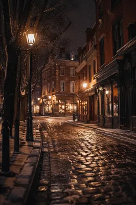 Cozy Winter Snowfall Under Street Lamps