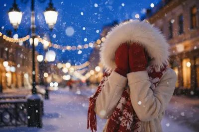 Cozy Winter Evening Under Street Lamps