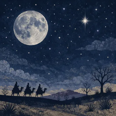 Wise Men Journey Under Desert Moon