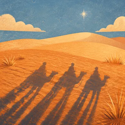 Wise Men Camel Shadows Under Guiding Star