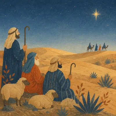 Wise Men Journey Under Desert Star