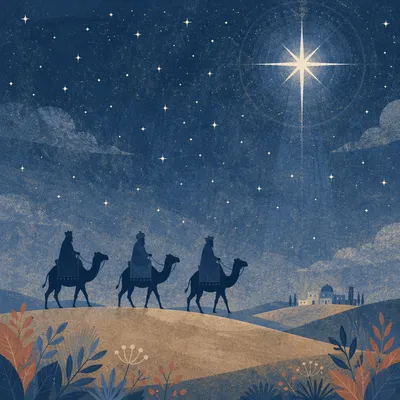 Wise Men Caravan Beneath Radiant Star