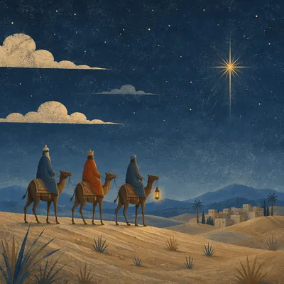 Wise Men Journey Under Desert Star