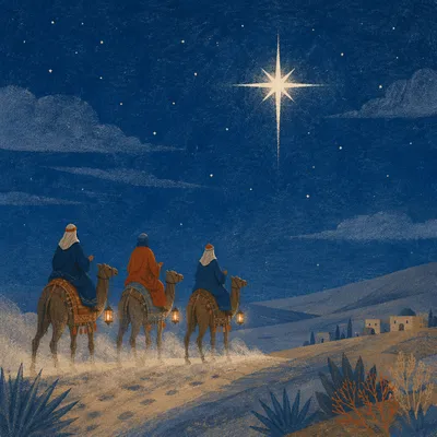 Wise Men Crossing Desert Under Guiding Star