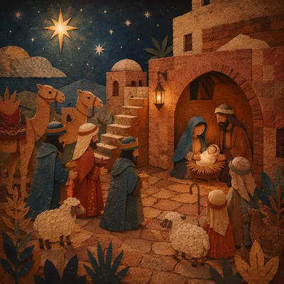 Wise Men and Camels Under Desert Star