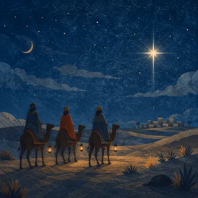 Wise Men Journey Under Desert Star