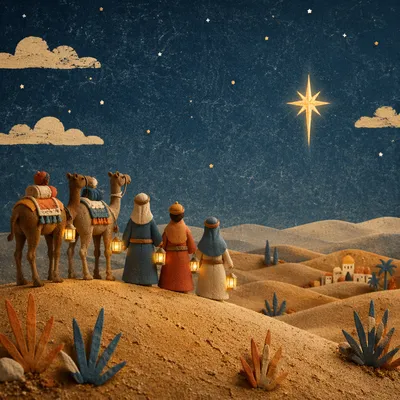 Wise Men Journey Under Desert Star