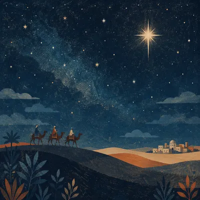 Wise Men Crossing Desert Under Guiding Star