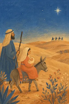Wise Men and Camels Beneath Desert Star