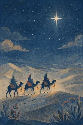 Wise Men and Camels Beneath Bright Star